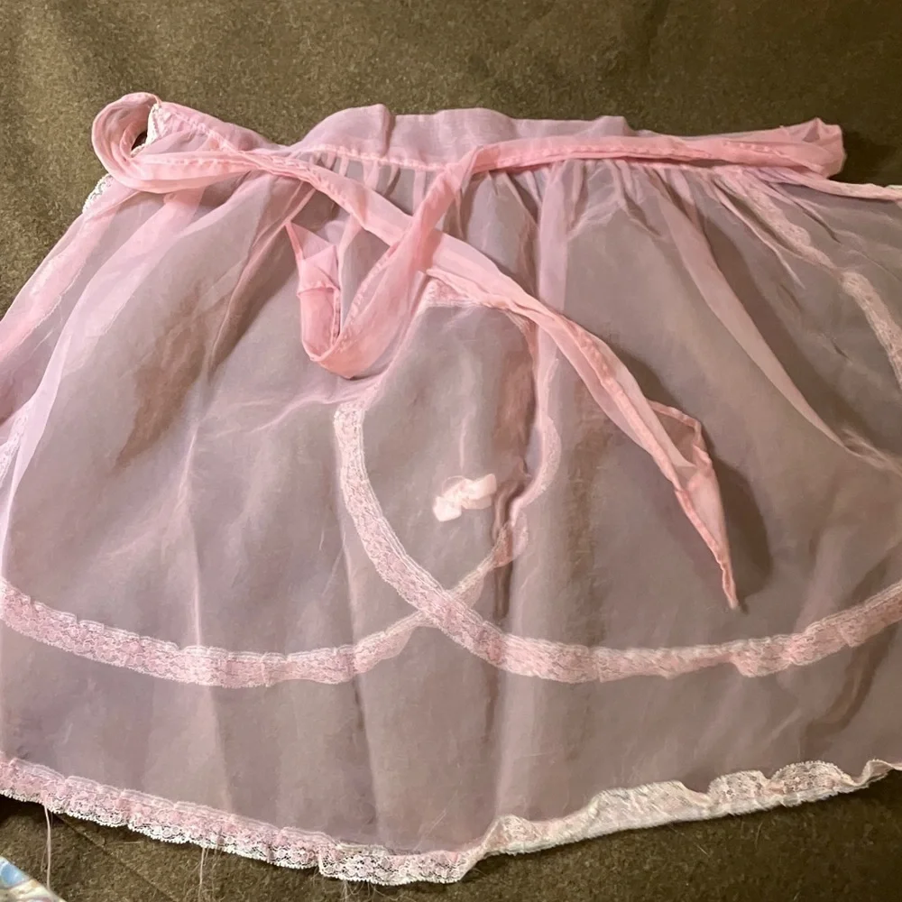 Vintage sheer apron with lace embellishments 1950’s 1940’s hand made